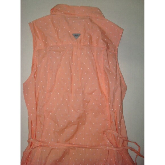 NWT New Womens Columbia Pink Peach Dot Dress PFG M White Pockets Cotton Rod Logo - Picture 10 of 10